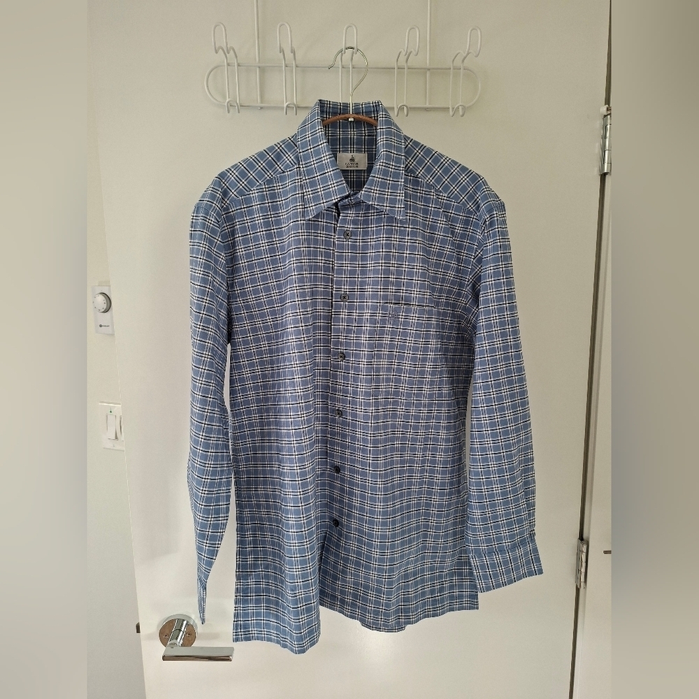 Lanvin Classique Men's Blue Checkered Button-up Dress Shirt (Size EU 46)